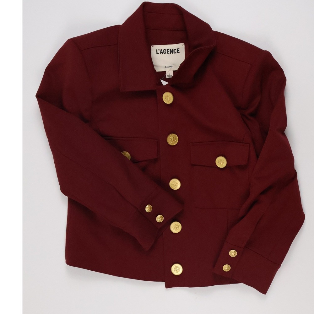 L'AGENCE Kumi Cropped Fitted Jacket Black Cherry Red 2 NWT $525